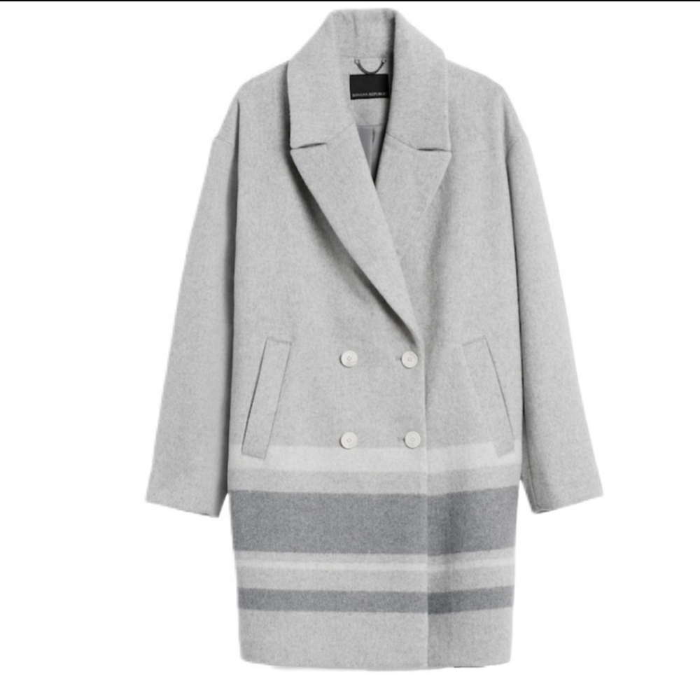Women's Banana Republic Double-Faced Blanket Stripped Coat, Oversized Sz XL
